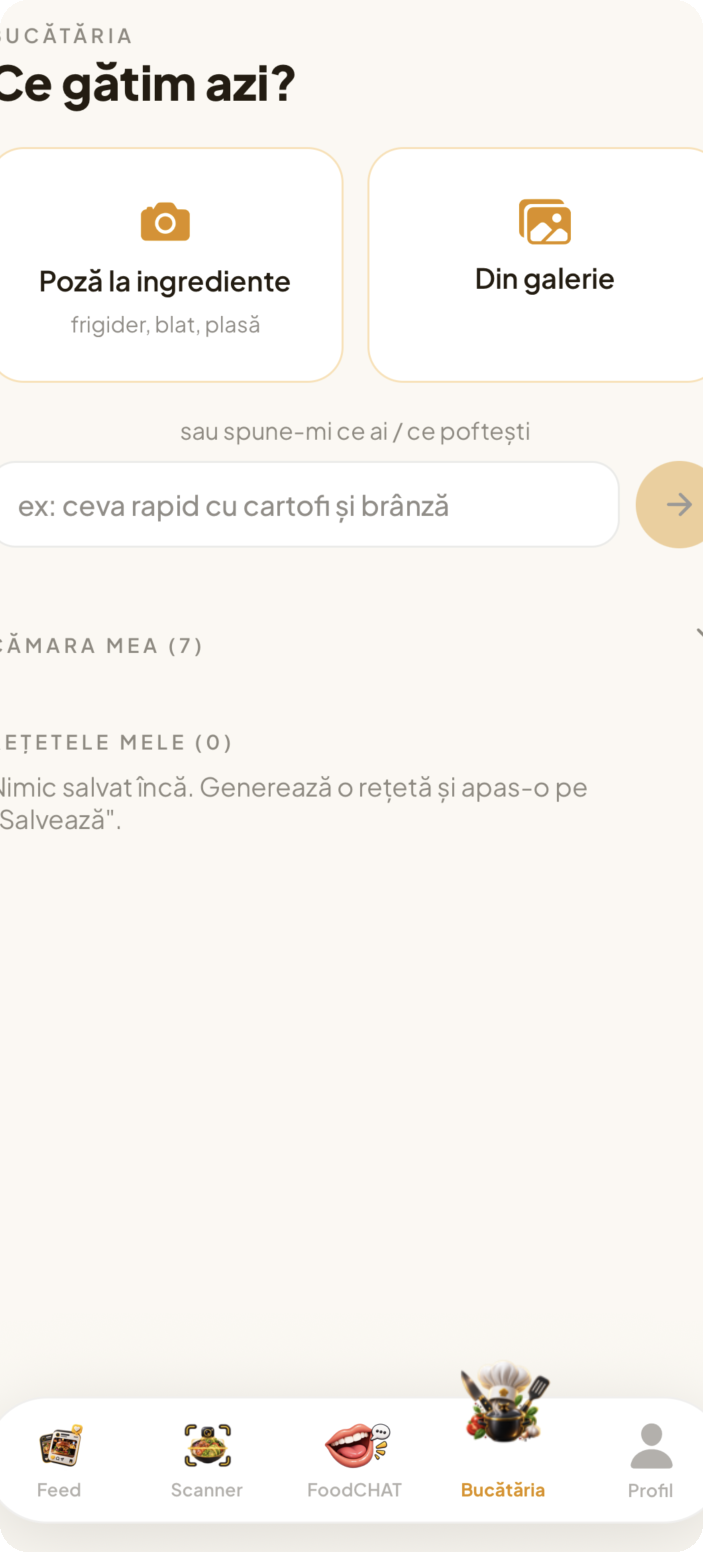 Ecranul Bucătăria din aplicația bocadito